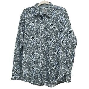 Cinch Men's Paisley Button Down‎ Shirt Medium Blue and White